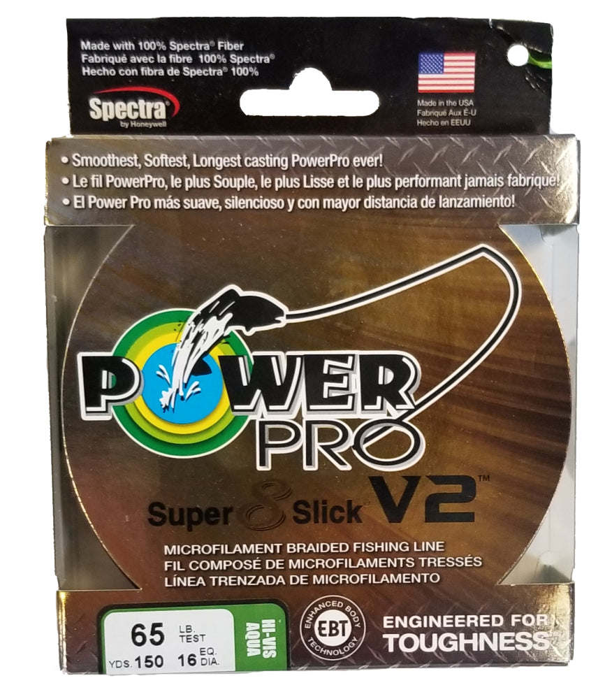 Power Pro Super 8 Slick V2 Hi-Vis Aqua 65 lb 150 yds Braided