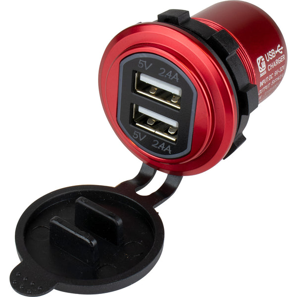 SeaDog Round Red Dual USB Charger w1 Quick Charge Port  4265041