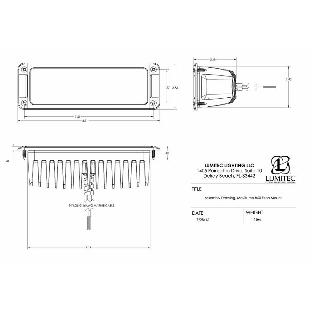 Lumitec Maxillumeh60  Flush Mount Flood Light  White Housing  White Dimming 101336