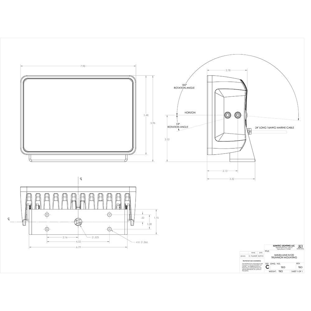 Lumitec Maxillume h120  Trunnion Mount Flood Light  White Housing  White Dimming 101346