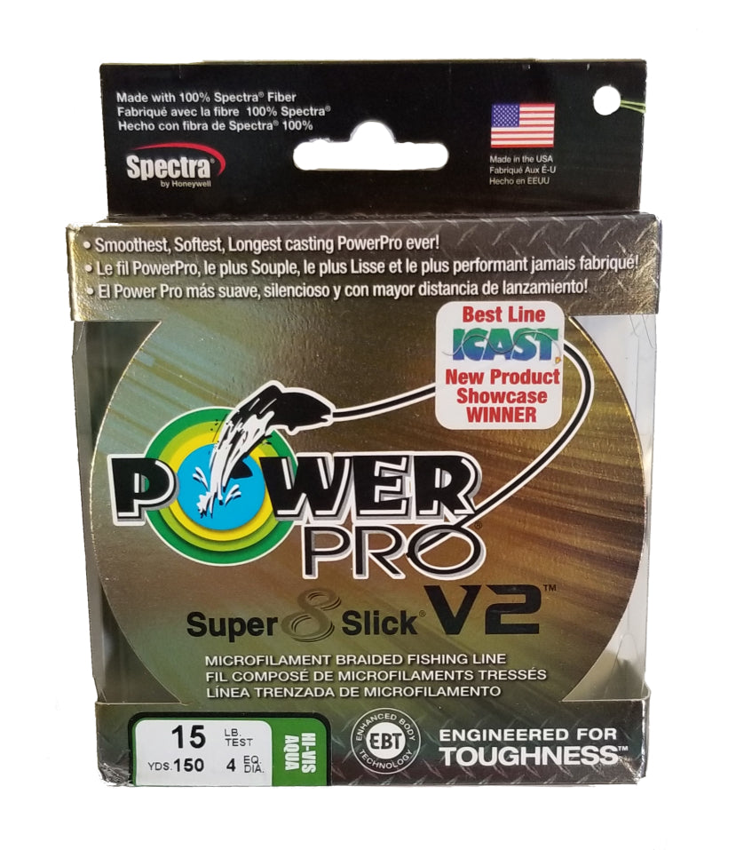 Power Pro Super 8 Slick V2 Hi-Vis Aqua 15 lb 150 yds Braided Fishing Line