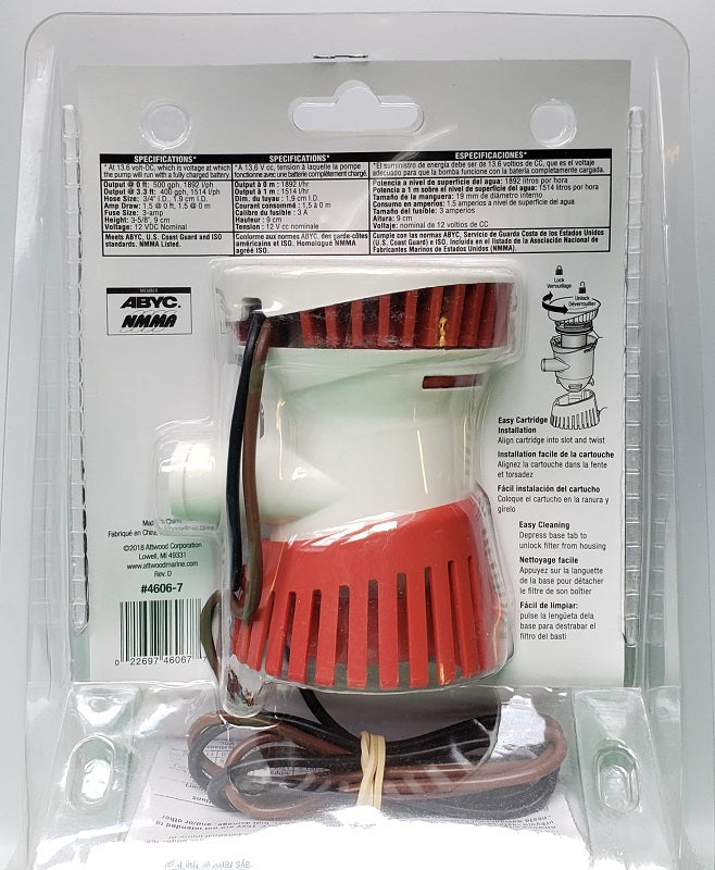 Attwood 500 GPH Cartridge Bilge Pump 4606-7