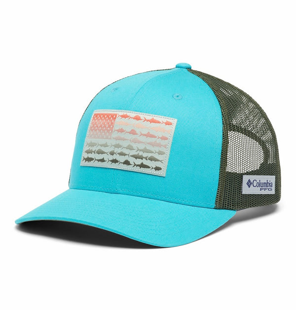 Huk Fishing Hat Flag USA Logo Blue Mesh SnapBack Baseball Trucker Cap