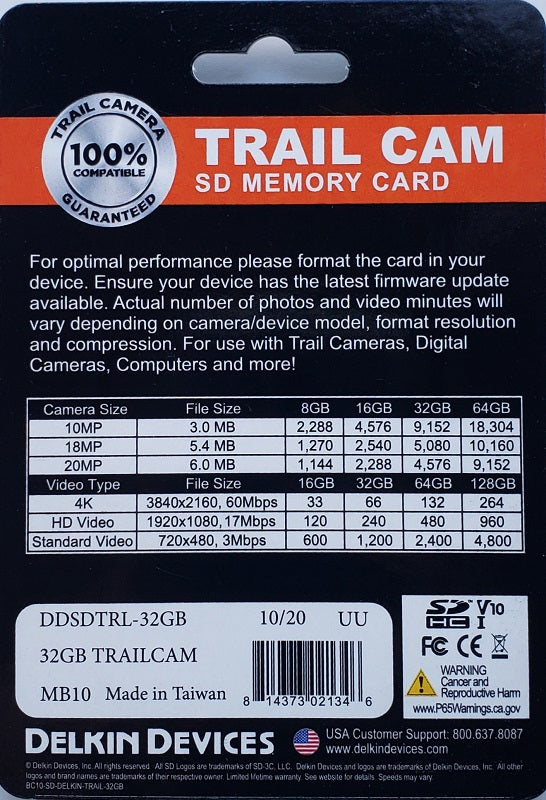 Delkin Devices Trail Cam SD 32GB Memory Card DDSDTRL-32GB