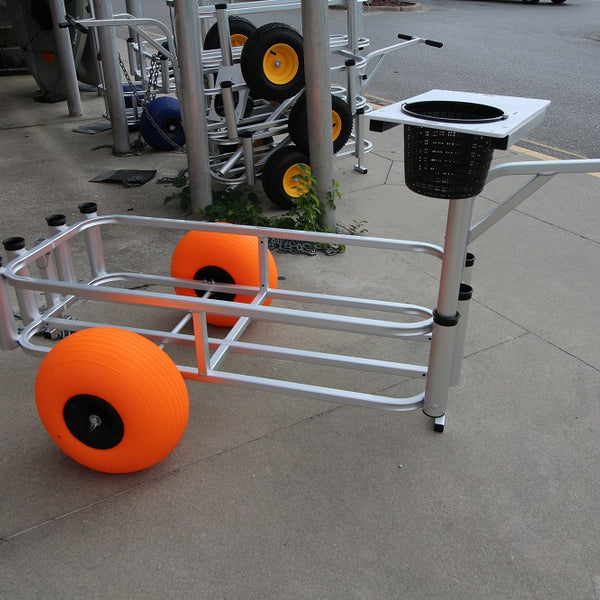 Pier Fishing Cart Gear Marine Dock Carts Wagon Trolley with 4 Wheels Fish  Pole Rod Holder 