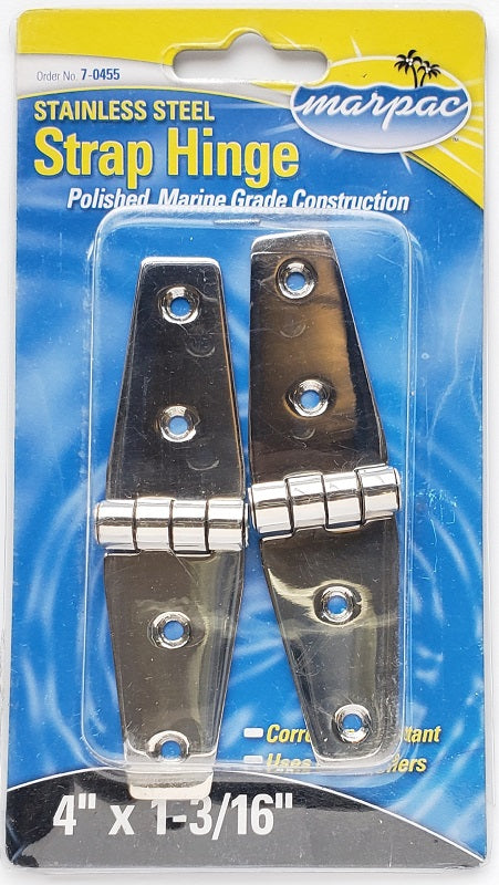 Marpac 4" x 1-3/16" Stainless Steel Strap Hinge 7-0455