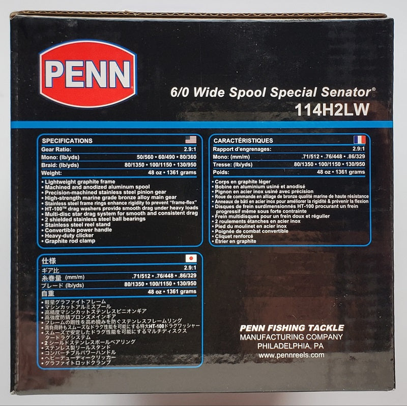 Penn Senator Reel 114H2LW 6/0 SPCL Wide Spool - Multi Reel, Fishing Reel  for Sea Fishing, Big Game Reel : : Sports & Outdoors