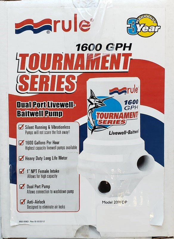 Rule 1600GPH Tournament Series Dual Port Livewell-Baitwell Pump 209FDP