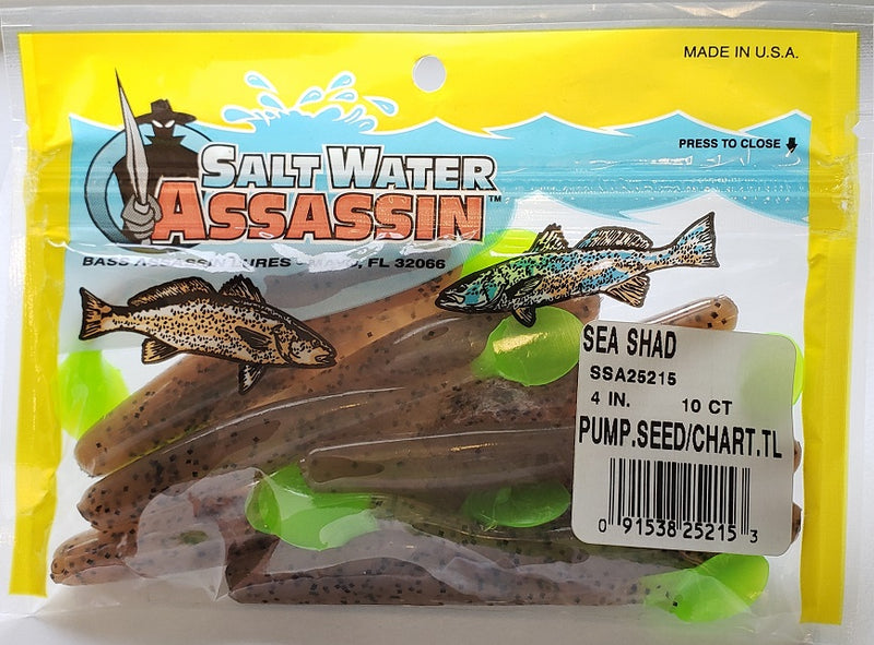 Bass Assassin Sea Shad 4 Pumpkinseed/Chartreuse Tail