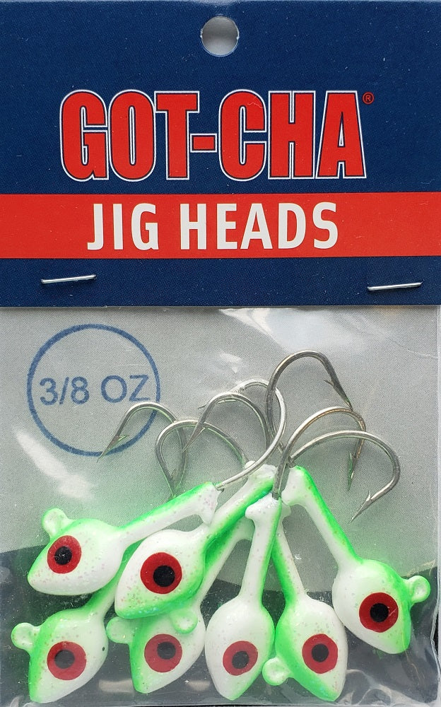 Sea Striker Got-Cha White/Lime Jig Heads 3/8oz 7pk HSWG38-112S