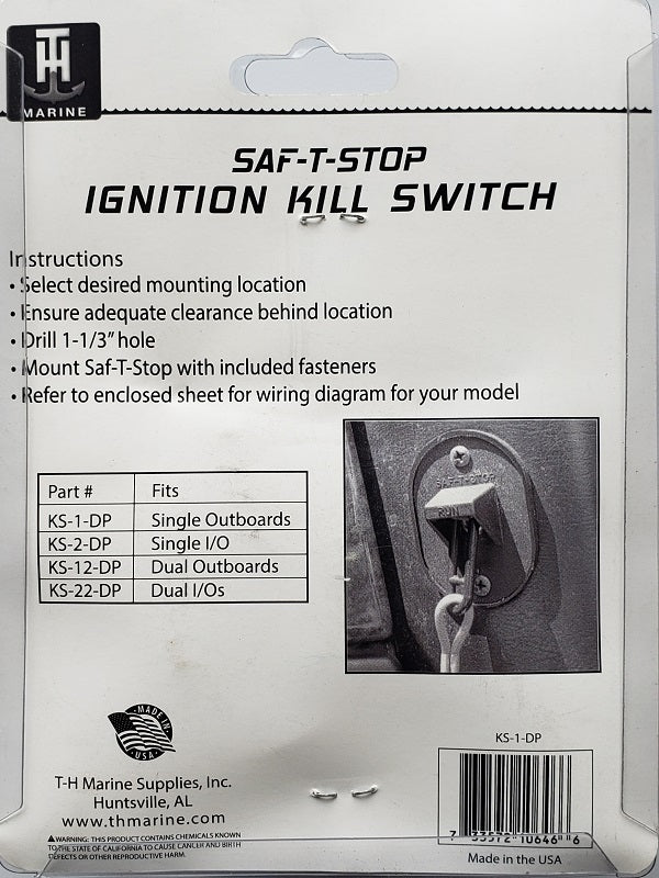 T-H Marine Saf-T-Stop Ignition Kill Switch KS-1-DP