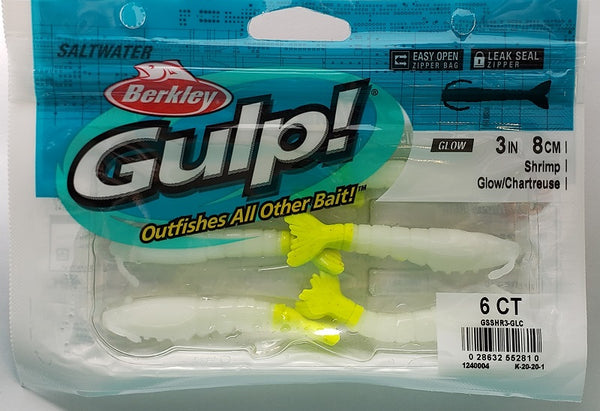 Berkley PowerBait Rattle Shrimp 3in 3pk Glow/chart - Swcrs3-gc for sale  online